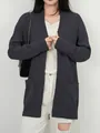 Dames gebreid vest in effen kleur met zakken, openvallende cardigan in donkergrijs. - donkergrijs