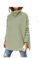 Women's oversized sage green turtleneck sweater with batwing sleeves and split hem - Light Green