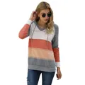 Pull à capuche rayé en maille pour femme, style décontracté avec manches longues d'automne - Gris Orange