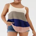 Canotta casual in maglia estiva con scollo rotondo e strisce orizzontali colorate - Taglia S / Top / Blu Denim Patchwork