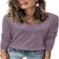 Elegant casual women's V-neck long sleeve purple sweater with ribbed texture - S / Tops / Purple