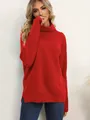 Suéter de punto con cuello de cisne rojo vibrante para mujer con un diseño holgado - S / Tops / Rojo Puro