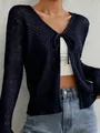 Elegante cardigan in maglia traforata blu navy con chiusura a lacci sul davanti - Blu scuro