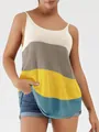 Canotta in maglia casual senza maniche da donna con scollo rotondo e blocchi di colore - Taglia S / Top / Patchwork giallo