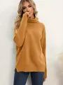 Pull en maille à col roulé jaune moutarde avec manches longues et coupe ample décontractée - S / Hauts / Jaune Terre