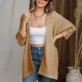 Elegante effen gebreid vest voor dames met 3/4 mouwen in de kleur camel voor de herfst - S / Tops / Khaki