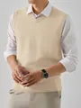 Classic sleeveless men's V-neck knit sweater vest in beige for elegant autumn layering - S / Tops / Apricot