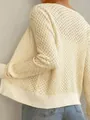 Cardigan in maglia beige traforato a maniche lunghe con delicata trama all'uncinetto da donna - Albicocca