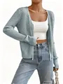 Cardigan in maglia traforata azzurro a maniche lunghe con elegante dettaglio a fiocco - Grigio chiaro