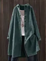 Camicia da donna a righe in cotone e lino con maniche lunghe e taglio medio-lungo - Taglia S / Top / Verde