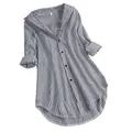 Women's casual loose fit vertical blue and white striped mid-length button-down shirt - S / Tops / Black