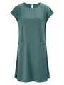 Casual zomerse losvallende groenblauwe jurk met ronde hals en handige voorzakken - S / Tops / Blauw