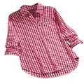 Detailansicht Damen Vintage Gingham-Hemd in Rot, langärmelig, locker mit Tasche - M / Oberteile / Rot
