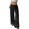 Fashionable high waist solid black cotton linen wide leg casual trousers for women - S / Bottom (3810 Cotton Linen Pants) / Black