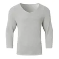 Detailed view of a retro solid color waffle knit V-neck long sleeve sweater for men - S / Tops / Gray