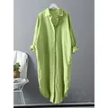 Chemise longue en coton et lin vert clair dans une coupe décontractée et confortable - Vert clair