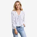 Elegante blusa de rayas holgada para mujer con cuello en V y manga larga chic - XS / Tops / Blanco