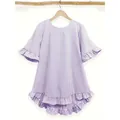 Blouse élégante à rayures violettes et blanches avec volants aux manches et à l'ourlet - Rayure Violette