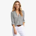 Casual women's vertical striped long sleeve blouse with buttoned V-neckline for daily wear - XS / Tops / Light Gray