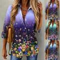 Detail view showing color variants of the loose floral print long-sleeve collared shirt - S / Tops / Multicolor