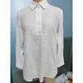 White long-sleeve linen shirt with a loose casual fit and button collar - S / Tops / White