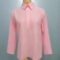 Casual loose pink long sleeve linen shirt for women with comfortable breathable fabric - S / Tops / Pink