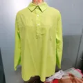 Casual loose-fit long sleeve linen blend shirt in vibrant lime green color for women - S / Tops / Green
