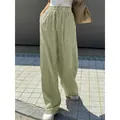 Pantaloni a gamba larga a righe da donna con vita alta e vestibilità comoda - Taglia S / Pantaloni e gonne / Verde