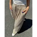 Pantaloni a righe a vita alta da donna con coulisse e gamba dritta casual - Taglia S / Pantaloni e gonne / Marrone