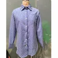 Chemise classique à carreaux bleus et blancs coupe ample avec revers vintage et poche - M / Hauts / Bleu foncé