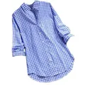 Chemise rétro à carreaux vichy bleu et blanc avec col à revers et manches longues - M / Hauts / Bleu clair