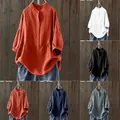 Variedad de colores de blusas holgadas de manga larga con cuello mao sobre fondo de madera - S / Tops / Rojo Anaranjado (En Stock)