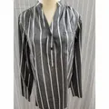 Women's casual long-sleeved grey vertical striped shirt with V-neck - S / Tops / Gray