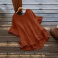 Plus size burnt orange bell sleeve blouse featuring pleated ruffle hem and high-low design - 1XL / Tops / Orange Red