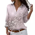 Elegant long sleeve button-down shirt with floral cherry blossom print for women - 3XL / Tops / Light Purple-Grey Gradient Cherry Blossom Print