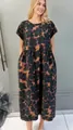 Bequemes sommerliches lockeres Baumwoll-Leinen-Kleid mit buntem floralem Print - S / Unterteile / Grünes großes Blumenmuster