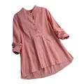 Casual red and white gingham checkered stand-collar long-sleeved shirt blouse for women - S / Tops / Red