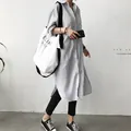 Vestido camisero de manga larga con rayas verticales azules y blancas de moda - S / Tops / Rayas Blancas y Negras
