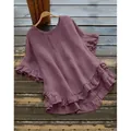 Loose dusty purple plus size blouse featuring tiered ruffle hem and bell sleeves - Light Purple