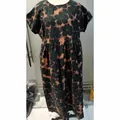 Loose round neck cotton-linen summer dress featuring a dark floral print and side pockets - S / Tops / Green Large Floral