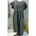 Casual loose floral print cotton linen midi dress with round neck for summer women's fashion - S / Tops / Green Small Floral