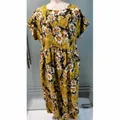 Loose olive yellow summer linen dress featuring daisy floral print and round neck design - S / Tops / Yellow Flower