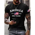 Premium ανδρικό μαύρο t-shirt με τύπωμα σημαίας America 250 years και κοντά μανίκια - S / Tops / Μαύρο