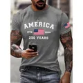 T-shirt grigia da uomo con stampa bandiera America 250 Years e grafica patriottica - Grigio