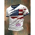 T-shirt estiva da uomo bianca con stampa bandiera americana strappata e logo 250. - Bianco a contrasto