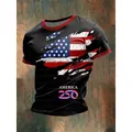 T-shirt da uomo a maniche corte con bandiera americana e stampa grafica America 250 - Nero a Contrasto
