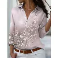 Elegant women's long sleeve floral button-down blouse with delicate cherry blossoms - 3XL / Tops / Purple Gradient Cherry Blossom Print