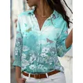 Elegant mint green women's long sleeve shirt featuring a vibrant butterfly and flower print - 3XL / Tops / Mint Green Gradient Butterfly Floral Print