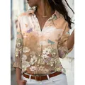 Elegant women's loose long-sleeved shirt featuring vintage floral and butterfly prints - 3XL / Tops / Vintage Earth Tone Floral Butterfly Print