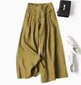 Mustard yellow high-waisted cotton linen wide-leg pants for women loose culottes - Mustard Yellow